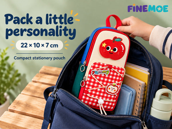School Bag Pencil Pouch – Stands Upright, Red Apple