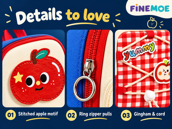 School Bag Pencil Pouch – Stands Upright, Red Apple
