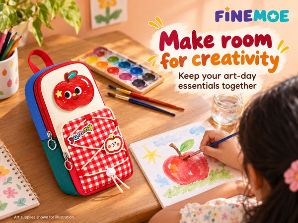 School Bag Pencil Pouch – Stands Upright, Red Apple