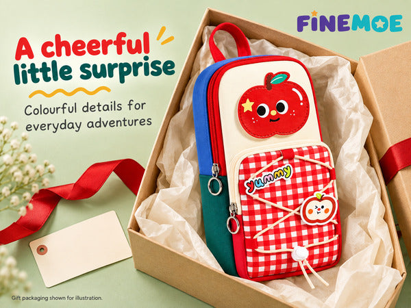 School Bag Pencil Pouch – Stands Upright, Red Apple