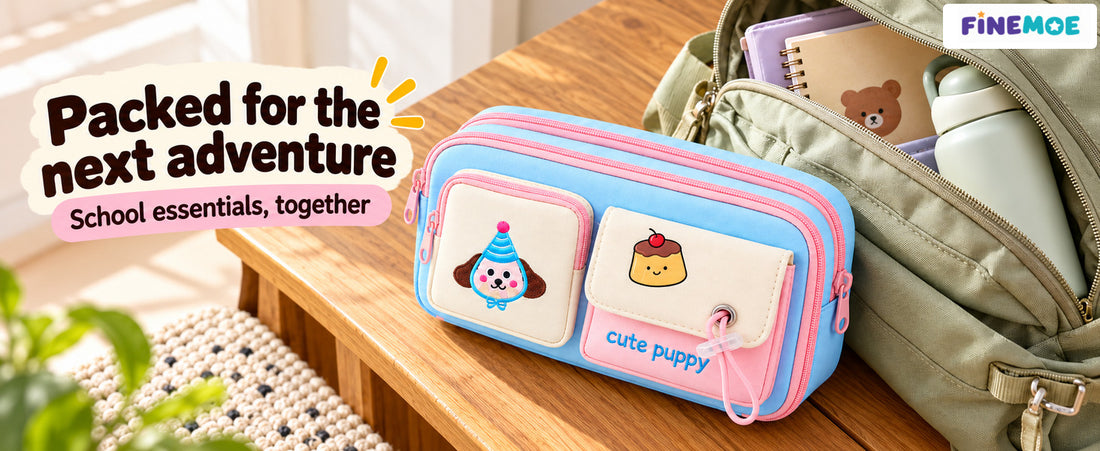 Cute Puppy Pencil Pouch – Embroidered, 4 Pockets
