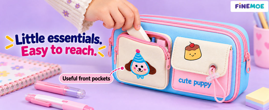 Cute Puppy Pencil Pouch – Embroidered, 4 Pockets
