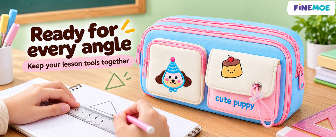 Cute Puppy Pencil Pouch – Embroidered, 4 Pockets