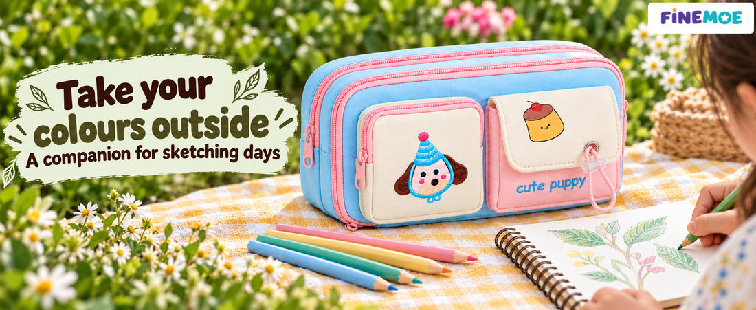 Cute Puppy Pencil Pouch – Embroidered, 4 Pockets