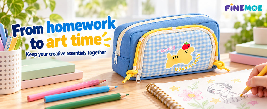 Double-Zip Puppy Pencil Pouch – Canvas