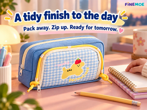Double-Zip Puppy Pencil Pouch – Canvas