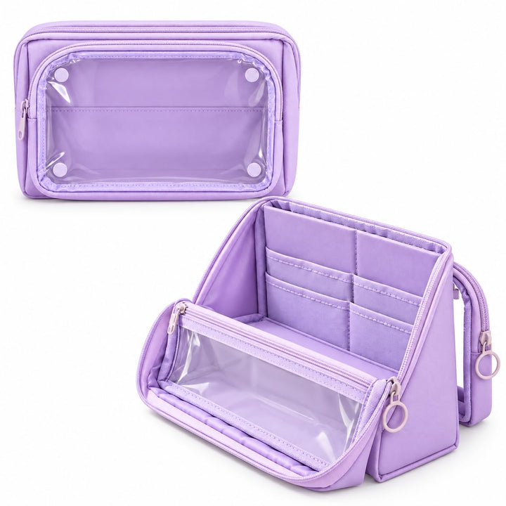 Standing Pencil Case – Detachable Clear Pouch – Purple