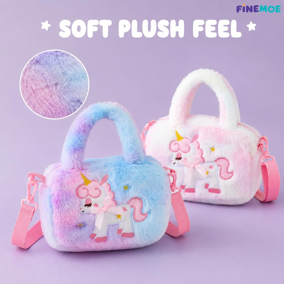 Unicorn sling bags for girls – set of 2, soft fur