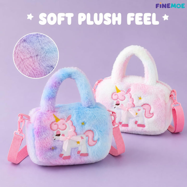 Unicorn sling bags for girls – set of 2, soft fur