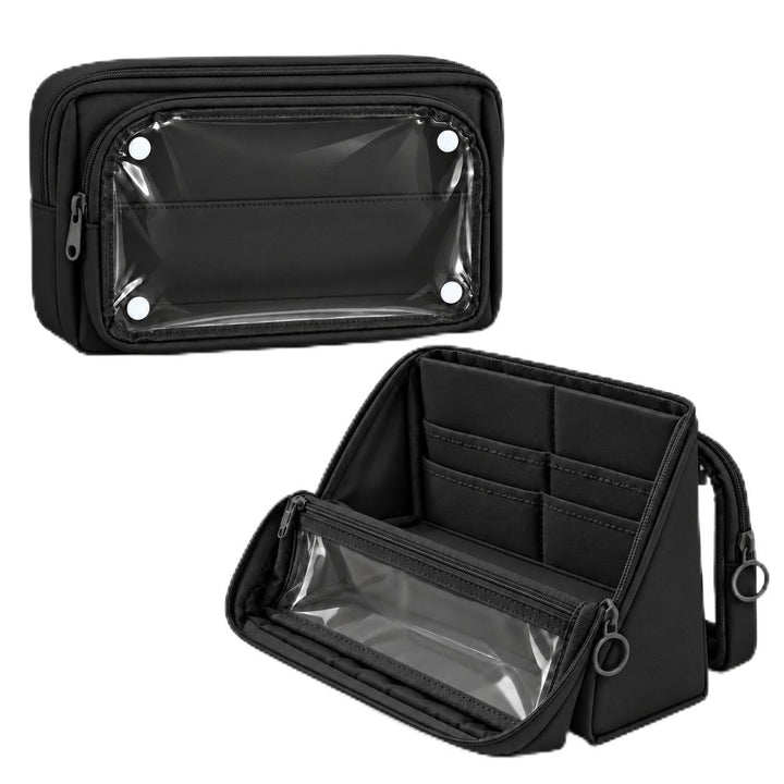 Standing Pencil Case – Detachable Clear Pouch – Black