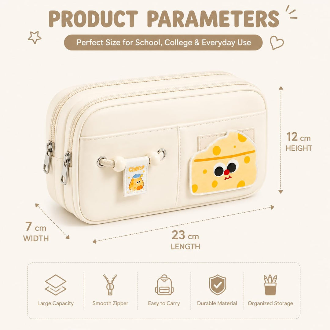 Kawaii 10-Layer Pencil Pouch – Large Capacity – White