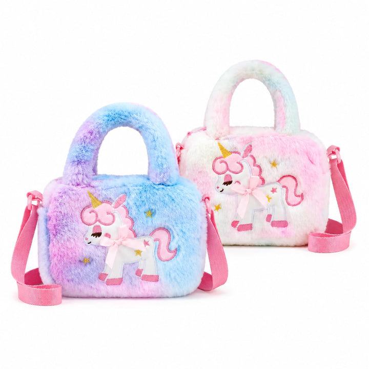 Unicorn sling bags for girls – set of 2, soft fur