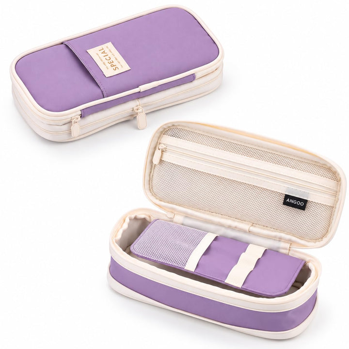 Expandable Pencil Case – Slim 3 cm, Opens to 7 cm – Purple