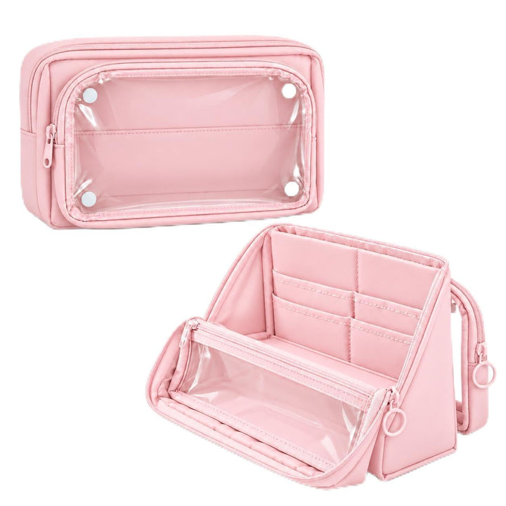 Standing Pencil Case – Detachable Clear Pouch – Pink