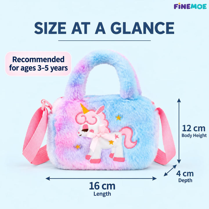 Unicorn sling bags for girls – set of 2, soft fur
