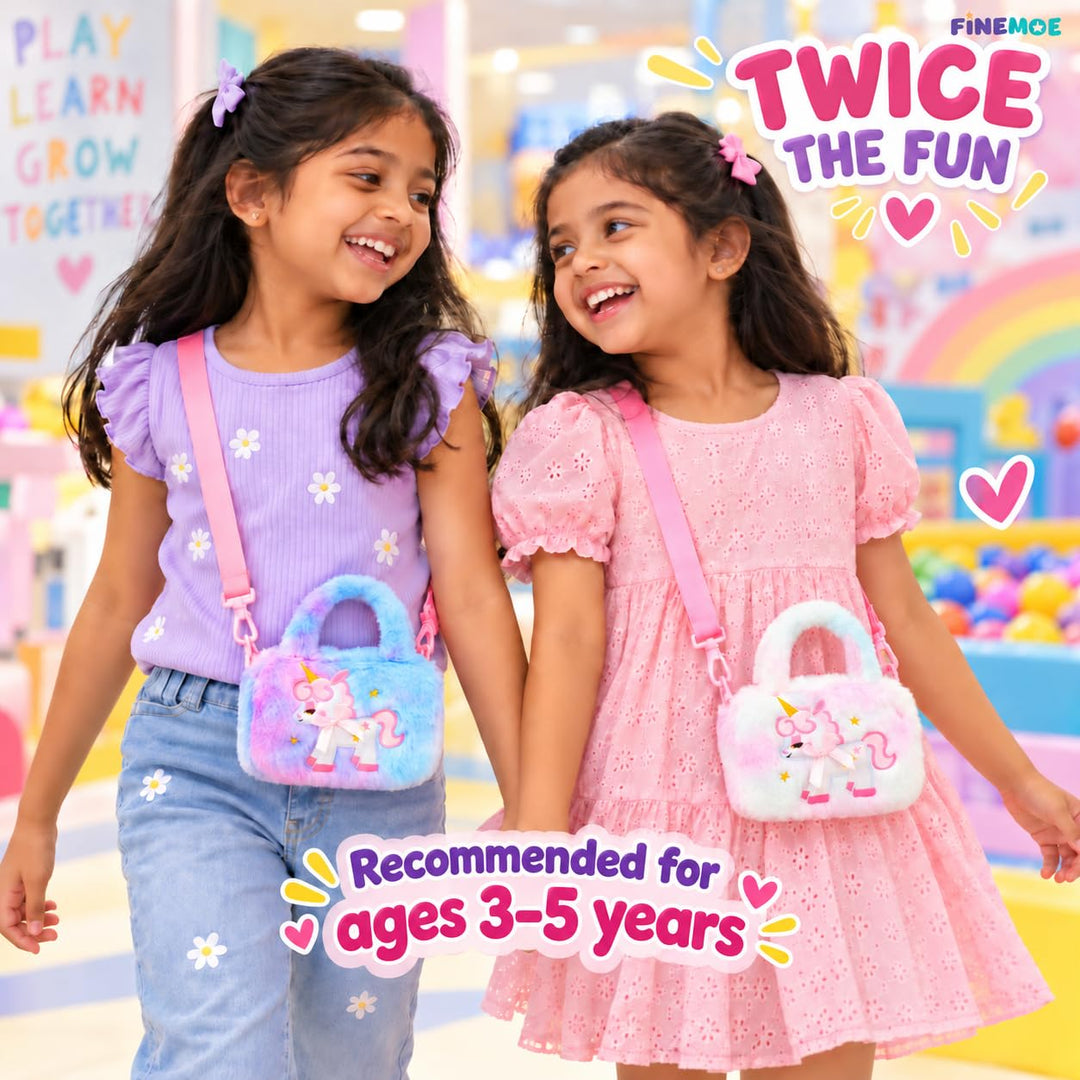 Unicorn sling bags for girls – set of 2, soft fur
