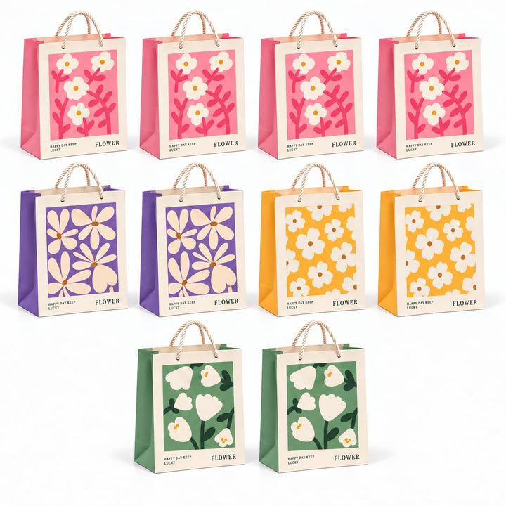 Paper Return Gift Bags – Pack of 10, Rope Handles – Floral