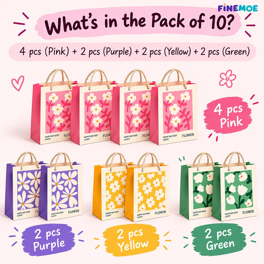 Paper Return Gift Bags – Pack of 10, Rope Handles – Floral