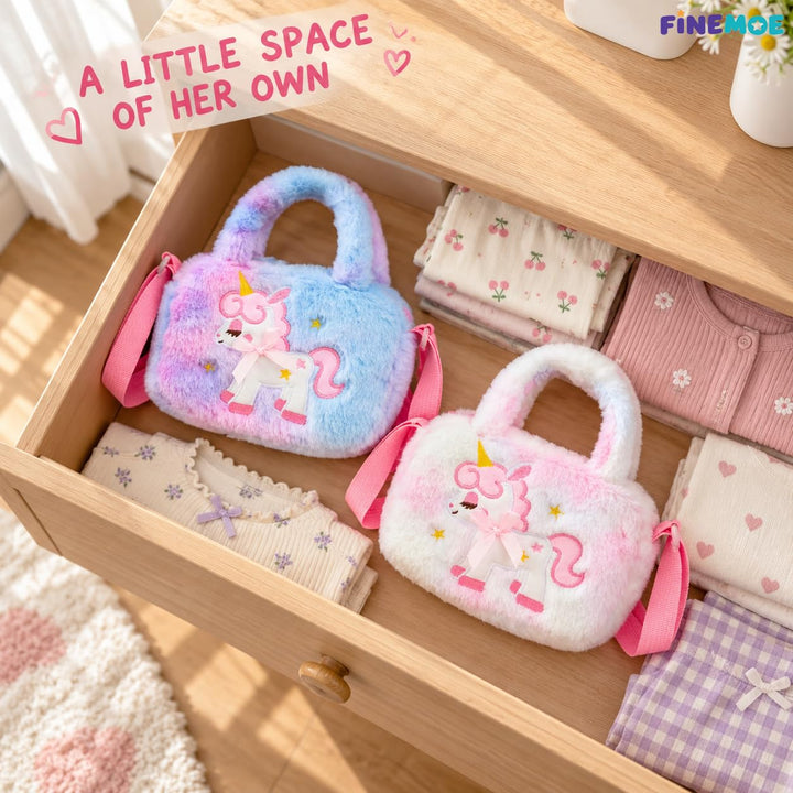 Unicorn sling bags for girls – set of 2, soft fur