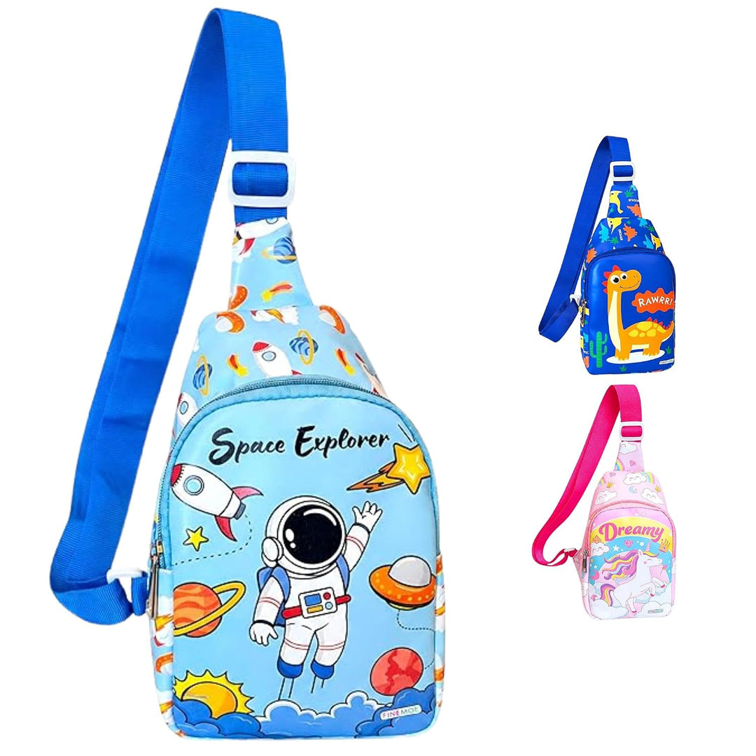 Kids sling bag – Space Explorer astronaut print (light blue)
