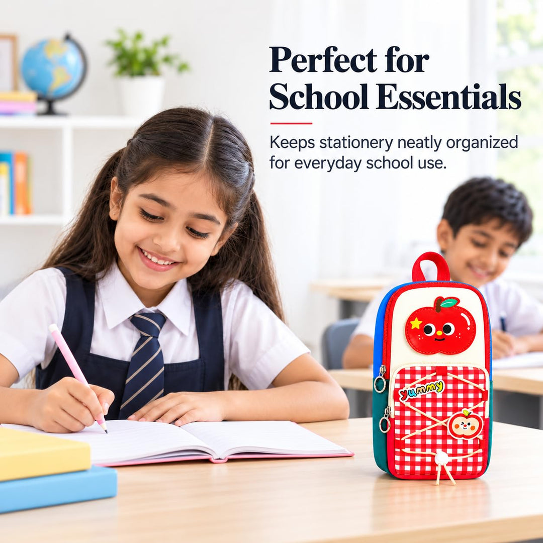 School Bag Pencil Pouch – Stands Upright, Red Apple
