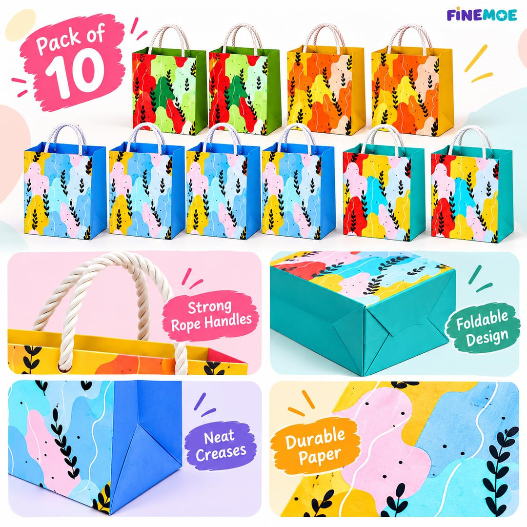 Paper Return Gift Bags – Pack of 10, Rope Handles – Leaf Print