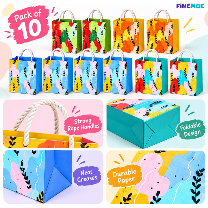 Paper Return Gift Bags – Pack of 10, Rope Handles – Leaf Print