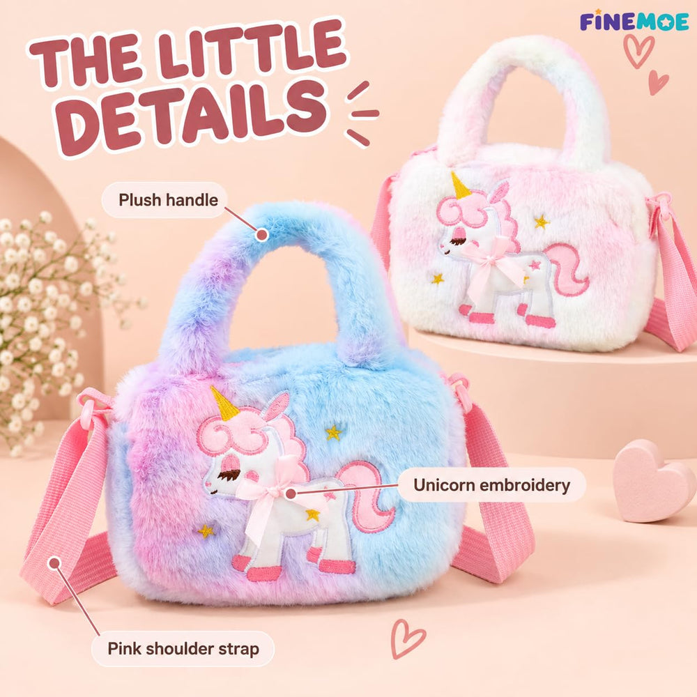 Unicorn sling bags for girls – set of 2, soft fur