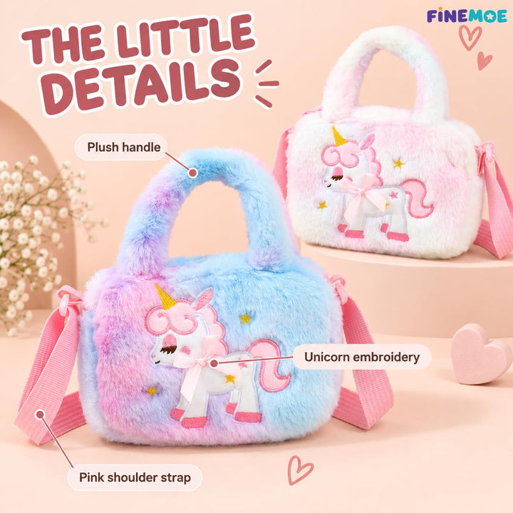Unicorn sling bags for girls – set of 2, soft fur