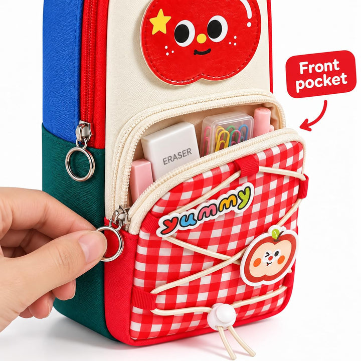 School Bag Pencil Pouch – Stands Upright, Red Apple