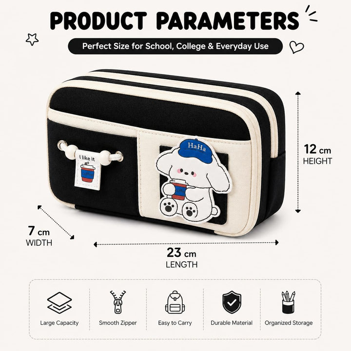 Kawaii 10-Layer Pencil Pouch – Large Capacity – Black