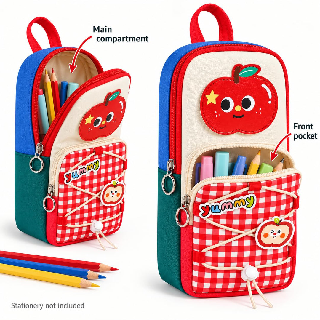 School Bag Pencil Pouch – Stands Upright, Red Apple