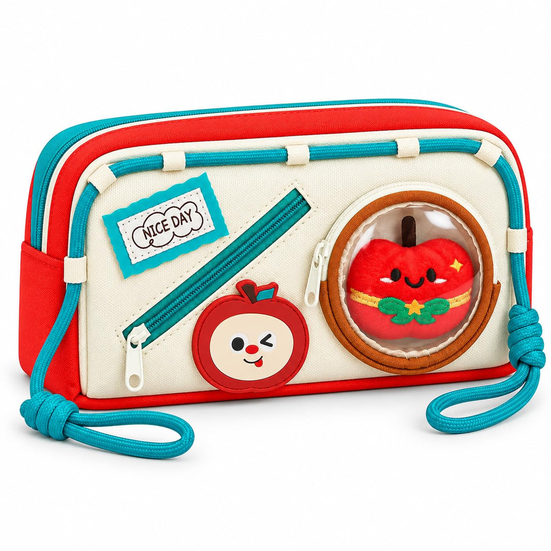 Patch Pencil Pouch – Removable Patches, Holds 55 Pens – Red Apple