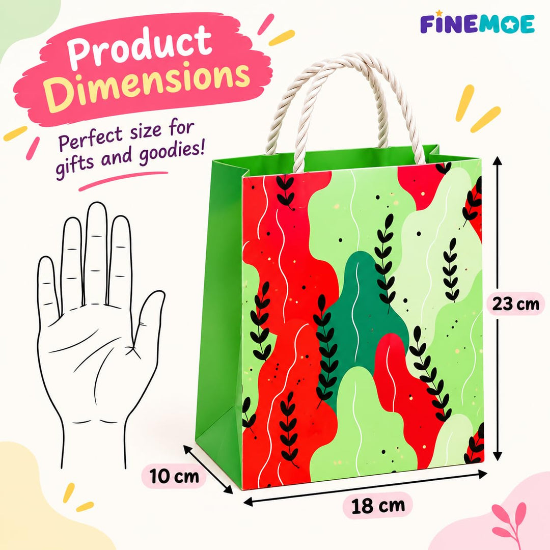 Paper Return Gift Bags – Pack of 10, Rope Handles – Leaf Print