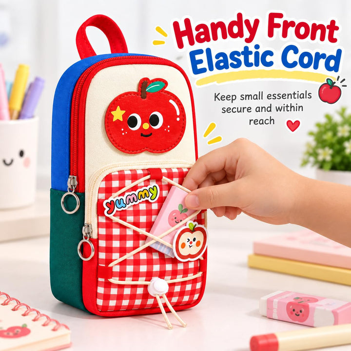 School Bag Pencil Pouch – Stands Upright, Red Apple