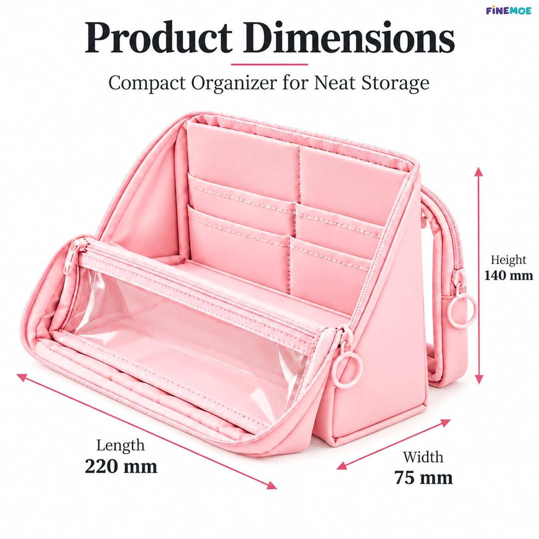 Standing Pencil Case – Detachable Clear Pouch – Pink