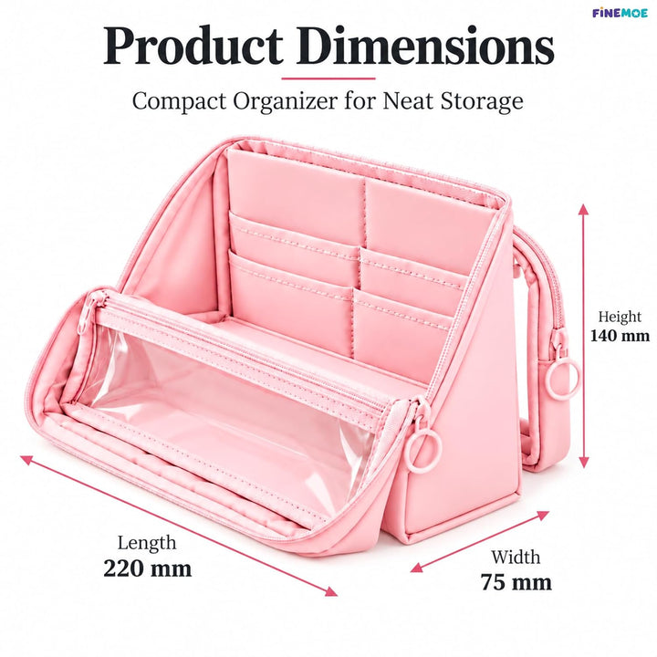 Standing Pencil Case – Detachable Clear Pouch – Pink