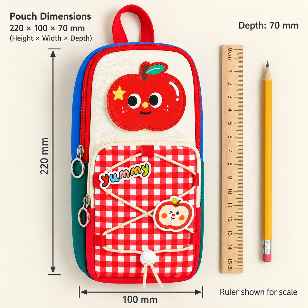 School Bag Pencil Pouch – Stands Upright, Red Apple
