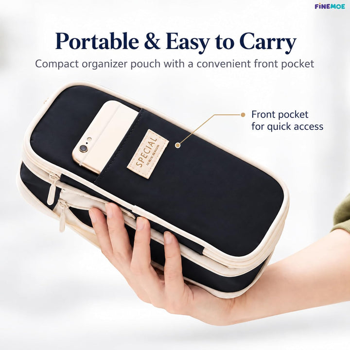 Expandable Pencil Case – Slim 3 cm, Opens to 7 cm – Black