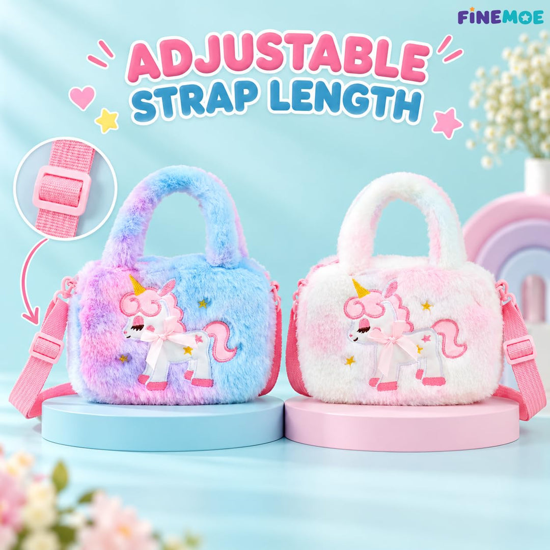 Unicorn sling bags for girls – set of 2, soft fur