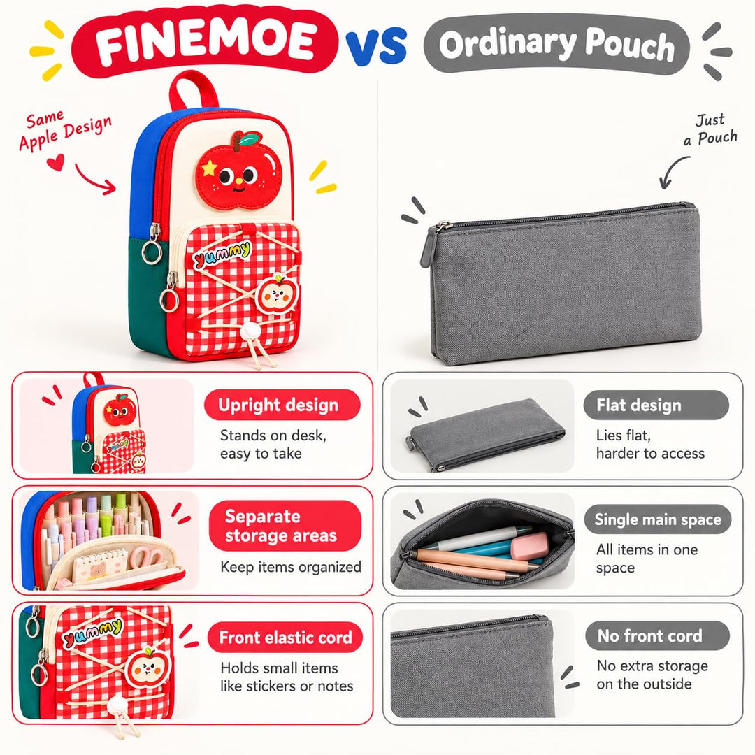 School Bag Pencil Pouch – Stands Upright, Red Apple