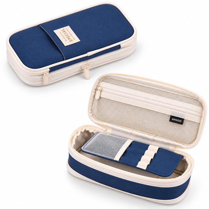 Expandable Pencil Case – Slim 3 cm, Opens to 7 cm – Navy Blue