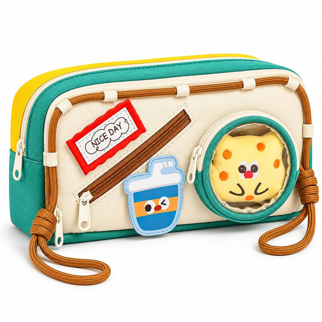 Patch Pencil Pouch – Removable Patches, Holds 55 Pens – Milk Tea