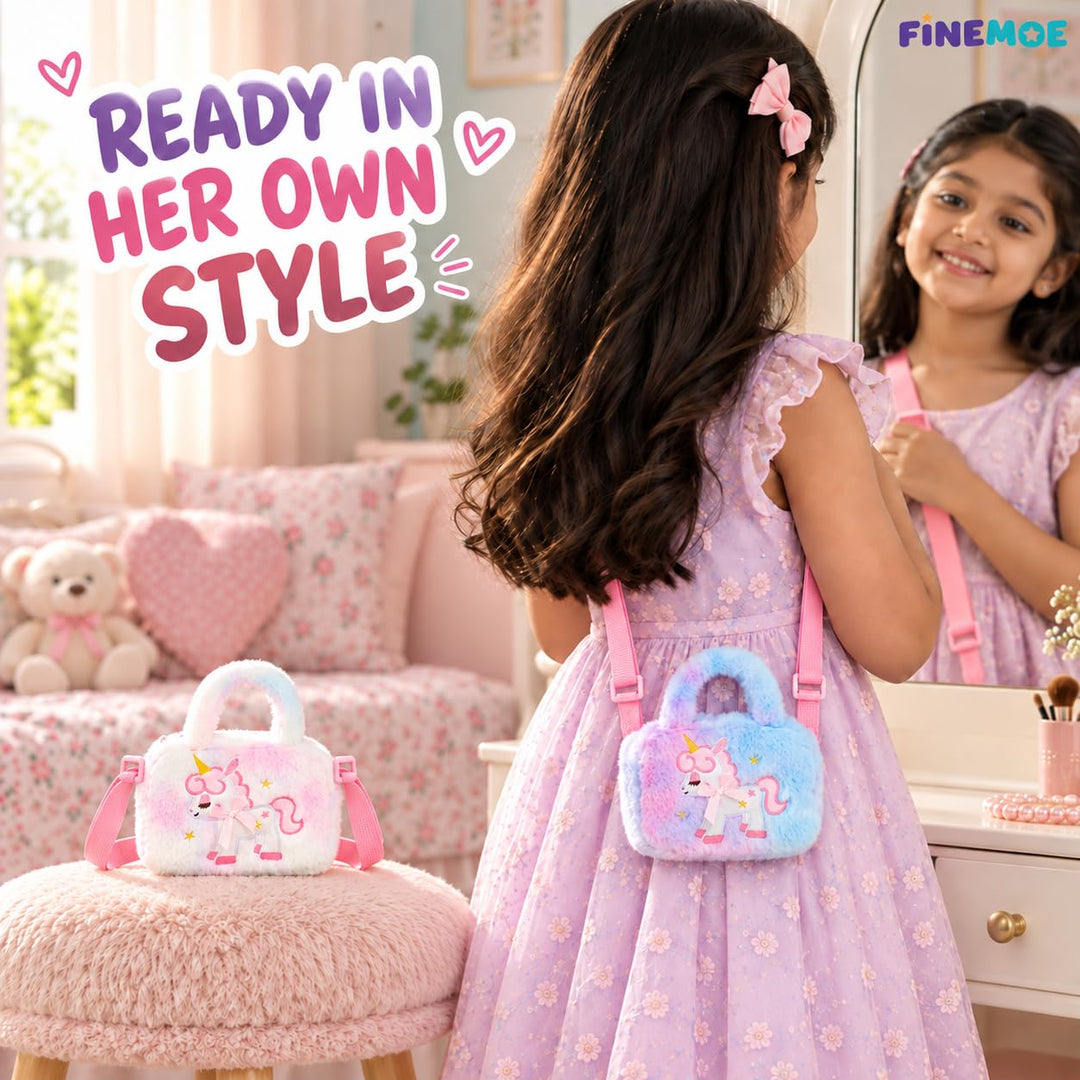 Unicorn sling bags for girls – set of 2, soft fur