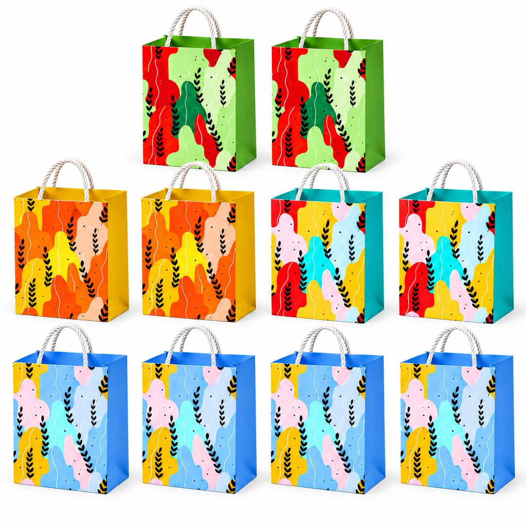 Paper Return Gift Bags – Pack of 10, Rope Handles – Leaf Print