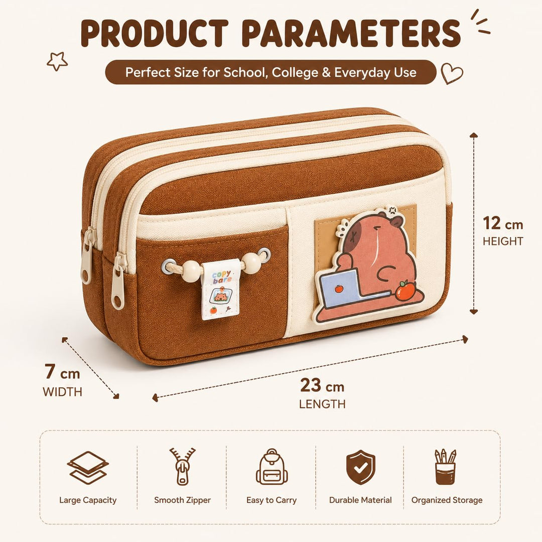 Kawaii 10-Layer Pencil Pouch – Large Capacity – Brown