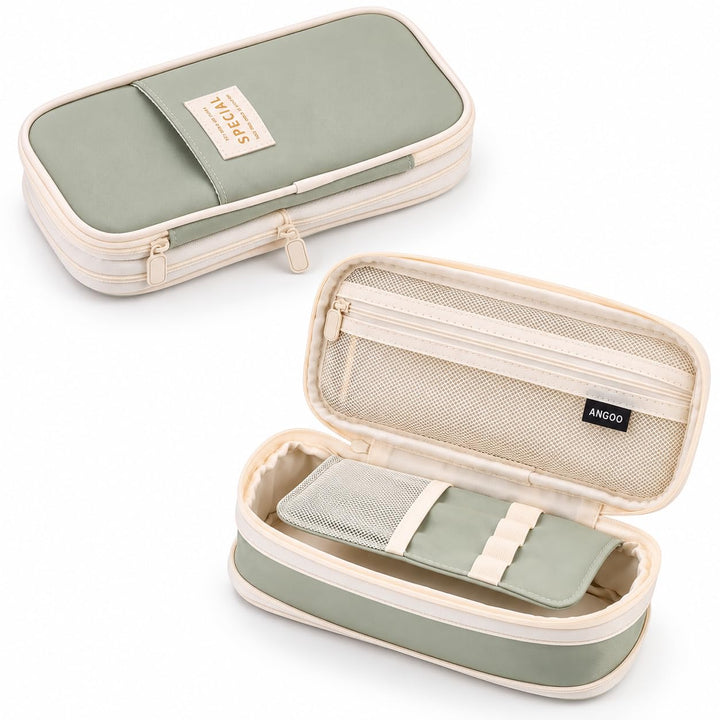 Expandable Pencil Case – Slim 3 cm, Opens to 7 cm – Sage Green
