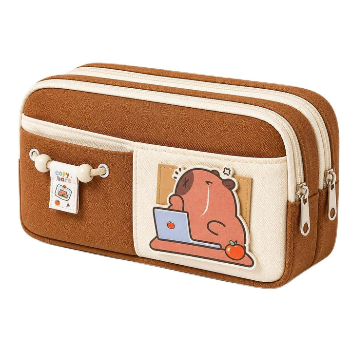 Kawaii 10-Layer Pencil Pouch – Large Capacity – Brown