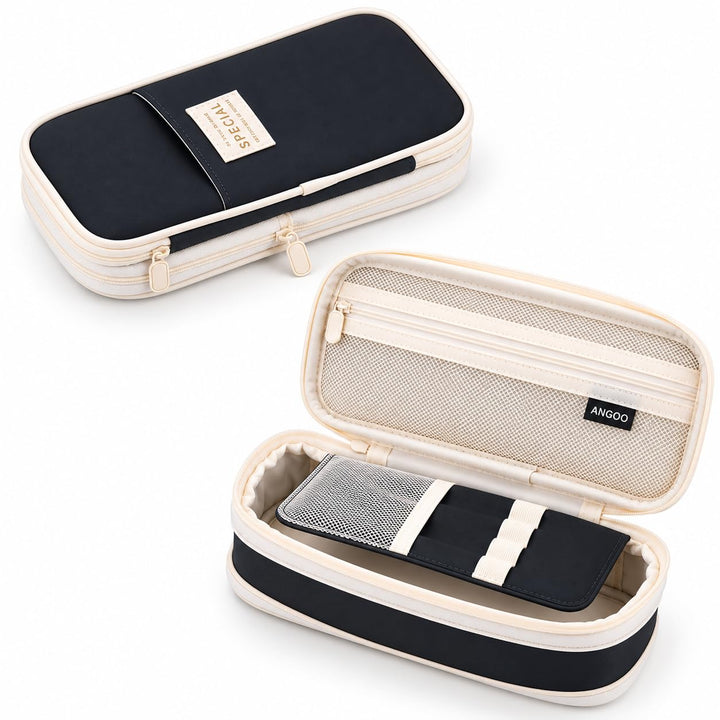 Expandable Pencil Case – Slim 3 cm, Opens to 7 cm – Black