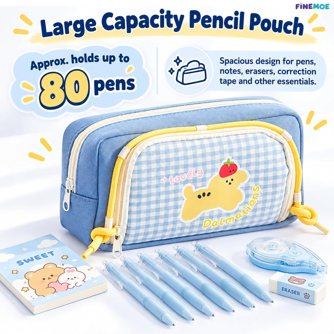 Double-Zip Puppy Pencil Pouch – Canvas – Blue